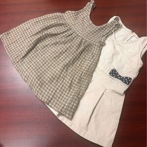 2- Rabbit + Bear Organic & Cat & Jack Plaid/Solid Dresses Bow Girls Size 4